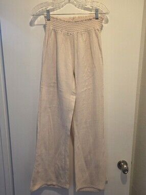 Women's Cream Wide-Leg Elastic-Waist Pants. Sz small